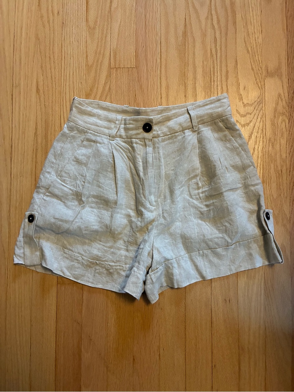 Massimo Dutti Beige Linen-Blend High-Waist Pleated Shorts